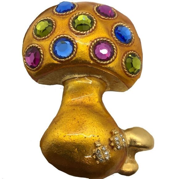 Enamel Mushroom Ladybug Brooch Vintage 1990s - Picture 15 of 17